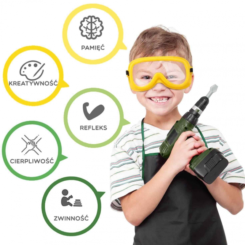 WOOPIE Duża Skrzynka z Narzędziami dla Dzieci Zestaw Majsterkowicza Wkrętarko-Wiertarka 15 el. - obrazek 5