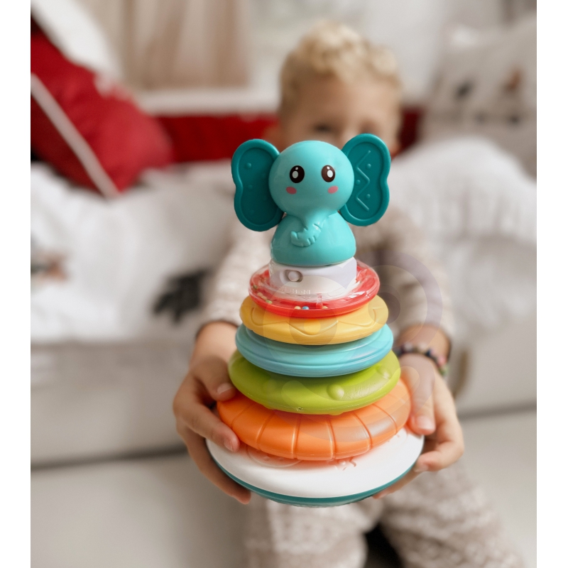 WOOPIE BABY Piramida Wieża Interaktywna Słonik z Obręczami Grzechotka - obrazek 2