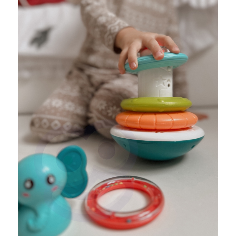 WOOPIE BABY Piramida Wieża Interaktywna Słonik z Obręczami Grzechotka - obrazek 4