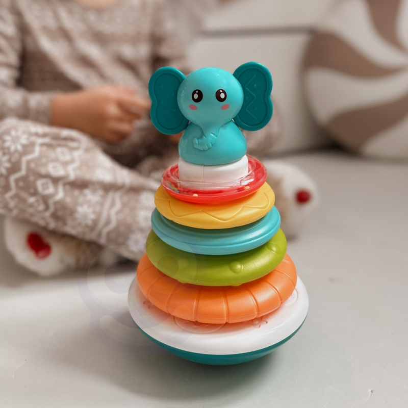 WOOPIE BABY Piramida Wieża Interaktywna Słonik z Obręczami Grzechotka - obrazek 5