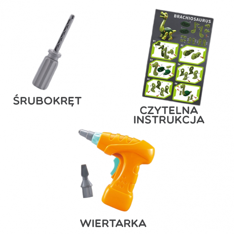WOOPIE Dinozaur do Skręcania Zestaw Konstrukcyjny + Wiertarka 31 el. - obrazek 7