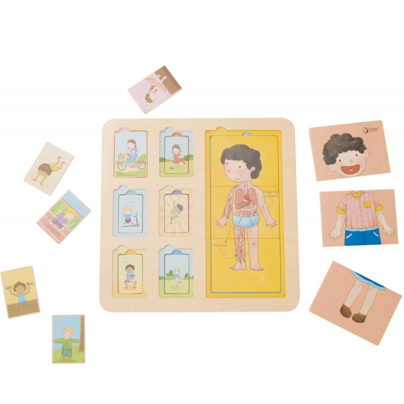 CLASSIC WORLD Tablica Edukacyjna Ciało Ludzkie Układanka Klocki Puzzle dla Dzieci Dopasuj MONTESSORI 19 el. - obrazek 7