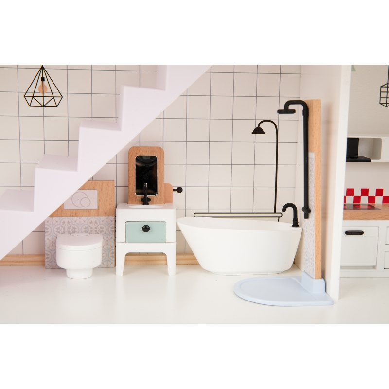 TOOKY TOY Duży Drewniany Domek dla Lalek + Figurki FSC - obrazek 7