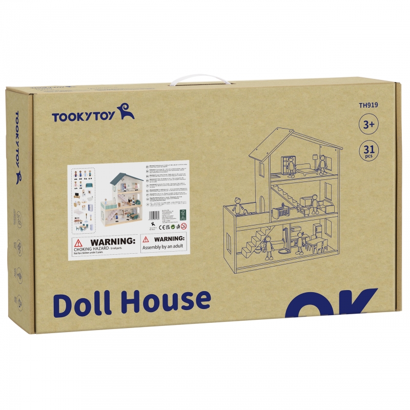 TOOKY TOY Duży Drewniany Domek dla Lalek + Figurki FSC - obrazek 10