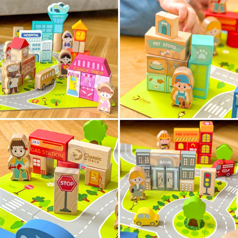 CLASSIC WORLD Drewniane Klocki Zbuduj Miasto 120 elementów - obrazek 4