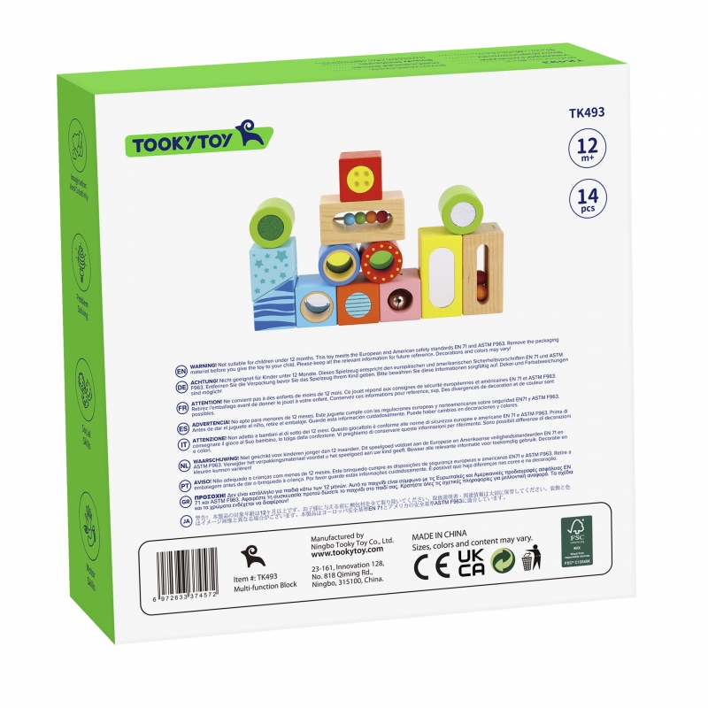 TOOKY TOY Drewniane Pudełko Klocki Sensoryczne Układanka Multifunkcyjna Kształty Dźwięk Dotyk 12 el. - obrazek 7