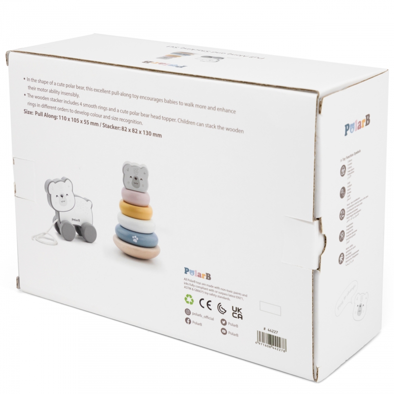 VIGA PolarB Zestaw Miś Polarny Drewniana Piramidka + Miś Polarny do Ciągnięcia - obrazek 5