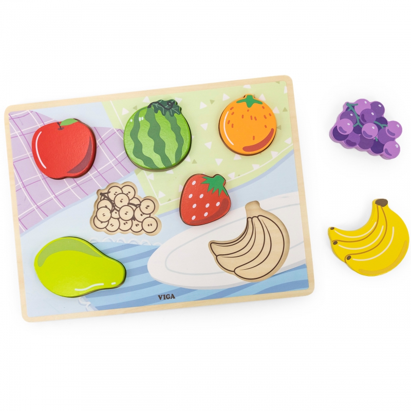 VIGA Drewniane Puzzle Układanka Montessori 2w1 Figurki Owoce - obrazek 10
