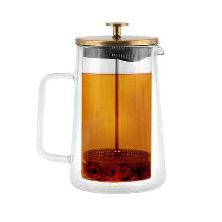Vialli Design french press DIVA szklany z podwójną ścianką 1l złoty matowy - obrazek 2