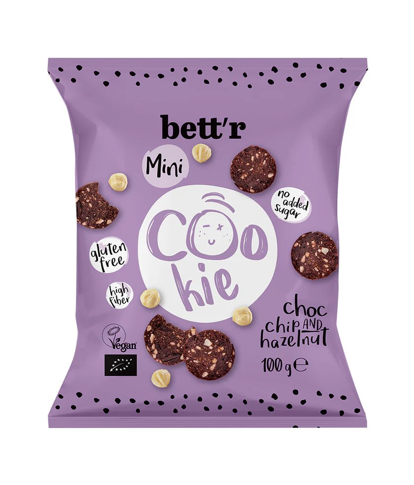 CIASTKA Z CZEKOLADĄ I ORZECHAMI LASKOWYMI BEZ DODATKU CUKRÓW BEZGLUTENOWE BIO 100 g - BETT'R