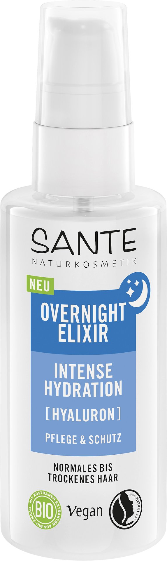 ELIKSIR NA NOC INTENSYWNIE NAWILŻAJĄCY DO WŁOSÓW NORMALNYCH I SUCHYCH Z KWASEM HIALURONOWYM I ALOESEM ECO 75 ml - SANTE