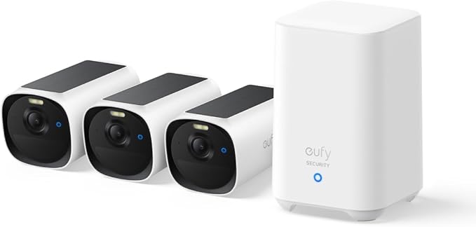eufyCam E40 3-Camera Set, zintegrowany panel solarny, 3 kamery + HomeBase2 | 2k, bez abonamentu, wykrywanie twarzy AI, MaxColor, pamięć rozszerzalna, bezprzewodowa