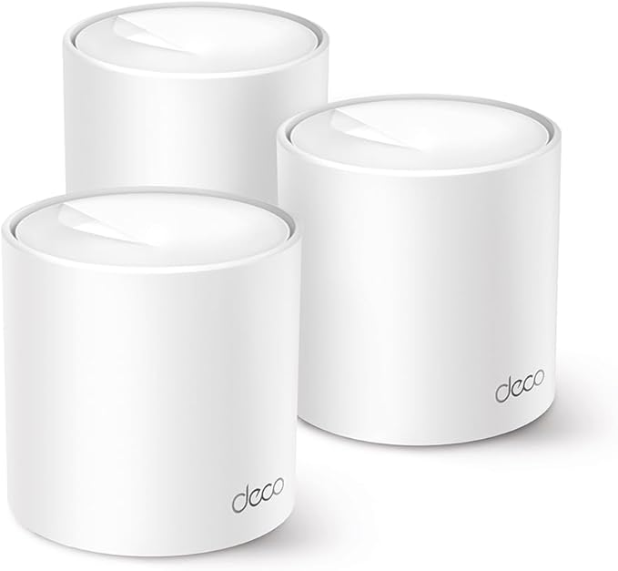 TP-Link Deco X1500 (3‑pak), System Mesh Wi‑Fi 6 AX1500, 2 porty Gigabit LAN każda, OFDMA, MU‑MIMO, AI‑Driven Mesh, Bezszwowy roaming, Kontrola rodzicielska, Kompatybilny z Alexa, Biały