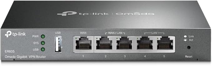 TP-Link ER605 Gigabitowy Router VPN – Multi-WAN, 5 portów Gigabit, Centralne Zarządzanie, Zaawansowane Zabezpieczenia, VPN Site-to-Site, OpenVPN/IPSec/L2TP/PPTP, Dla Firm