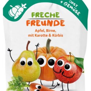 MUS JABŁKO - GRUSZKA - MARCHEW - DYNIA BEZ DODATKU CUKRÓW BEZGLUTENOWY OD 6 MIESIĄCA BIO 100 g - FRECHE FREUNDE