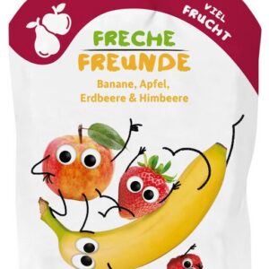 MUS BANAN - JABŁKO - TRUSKAWKA - MALINA BEZ DODATKU CUKRÓW BEZGLUTENOWY OD 6 MIESIĄCA BIO 100 g - FRECHE FREUNDE