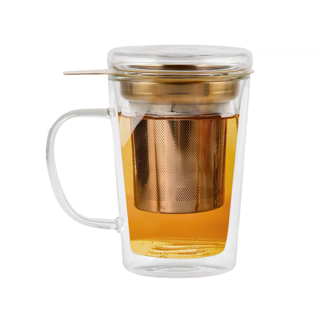 Vialli Design szklanka AMO ze stalowym złotym zaparzaczem 300ml - obrazek 2