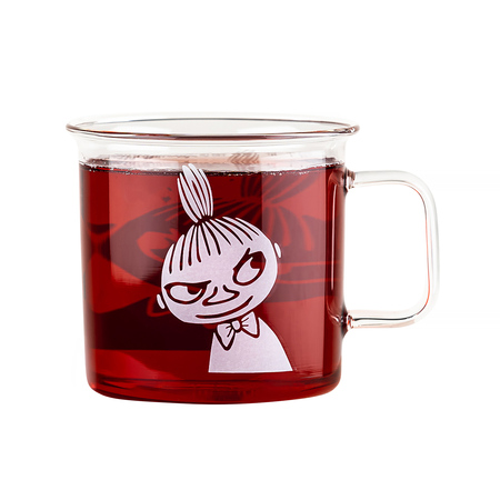 Moomin kubek szklany Mała mi biały nadruk 350 ml transparentny + kartonik