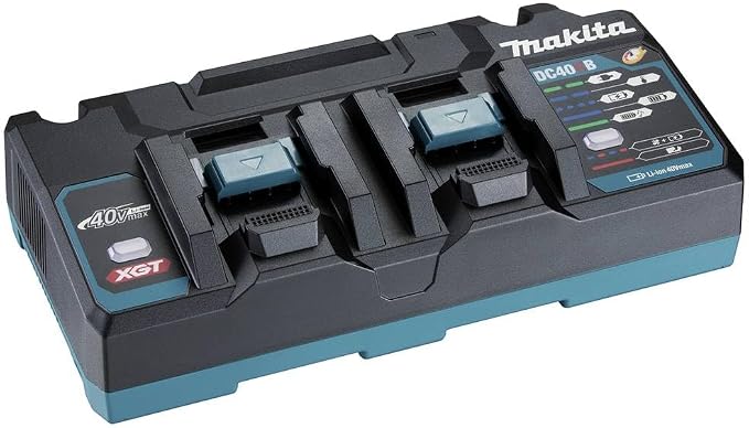 Makita Podwójna Ładowarka DC40RB, Podwójna Szybka Ładowarka do Dwóch Akumulatorów 40 V maks. xGT, z Cyfrową Komunikacją między Ładowarką a Akumulatorem