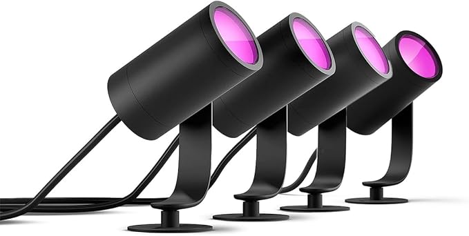 Philips Hue White & Color Ambiance Lily zestaw podstaw do reflektorów ogrodowych 4-pak (1 770 lm), Ściemnialne oświetlenie zewnętrzne z 16 milionami kolorów, Inteligentne sterowanie oświetleniem