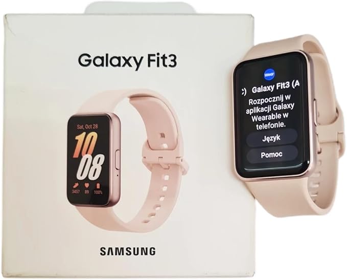 Samsung Galaxy Fit3, inteligentny zegarek, monitor aktywności, monitorowanie zdrowia, srebrny, 3 lata producenta (wersja brytyjska), Różowe złoto, XL, Brak certyfikatu i brak V1