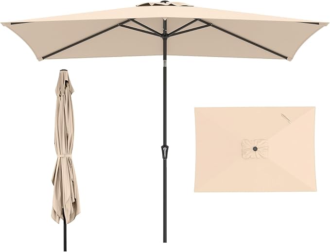 COSTWAY Parasol przeciwsłoneczny na balkon, 200 x 130 cm, prostokątny, obustronny, zginany o 30°, parasol ogrodowy z torbą do przenoszenia, parasol na balkon, do ogrodu, na taras