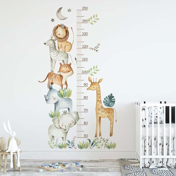 Naklejka ścienna wzrostu dla dzieci 60–160 cm ze zwierzętami