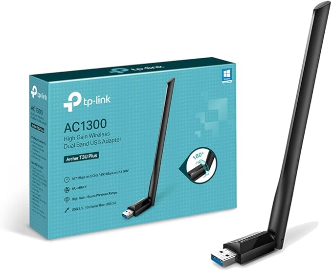 TP-Link Archer T3U Plus – Adapter Wi-Fi USB AC1300 z anteną o wysokim zysku (867Mb/s + 400Mb/s), USB 3.0, MU-MIMO – do komputerów stacjonarnych i laptopów
