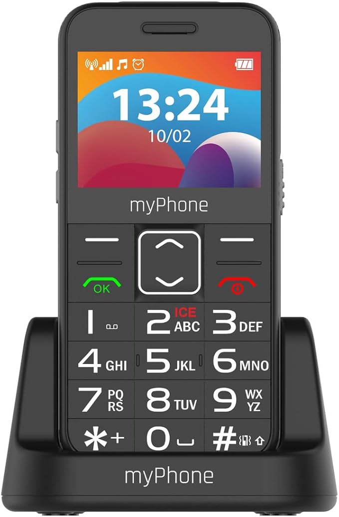 myPhone Halo 3 LTE telefon dla seniora ze stacją ładującą, 4G, przyciskiem SOS, duże przyciski, czytelny wyświetlacz i prosta Bedienung