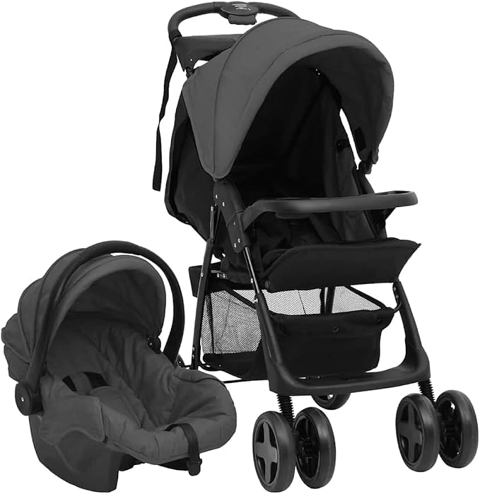 vidaXL Wózek spacerowy 3-w-1 ciemnoszaro-czarny