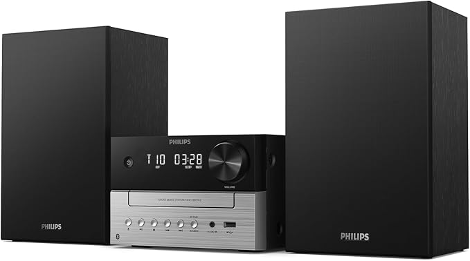 Philips Audio Mikrowieża hifi TAM3205M2, funkcja Bluetooth, odtwarzacz CD, USB, funkcja Auracast Radio FM, produkt w 85% wykonany z tworzywa sztucznego pochodzącego z recyklingu