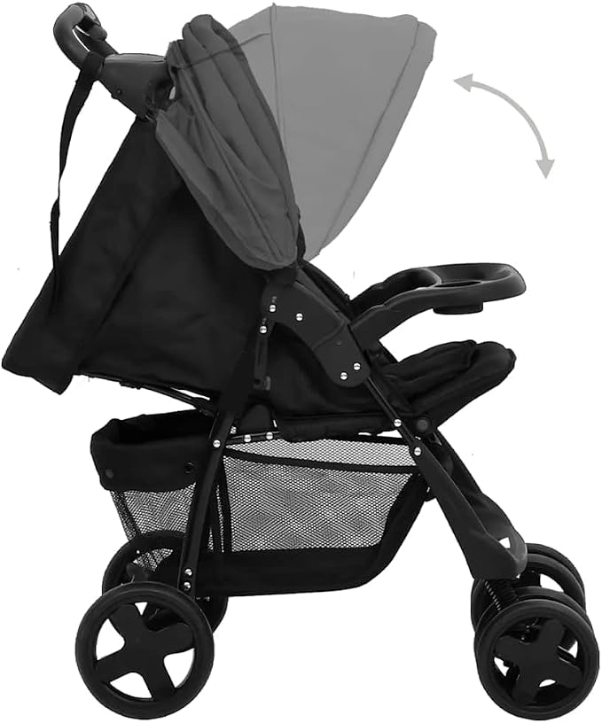 vidaXL Wózek spacerowy 3-w-1 ciemnoszaro-czarny - obrazek 4