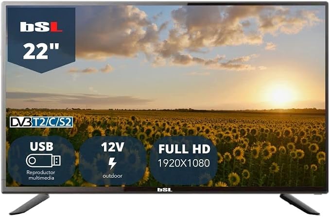 Telewizor 22" BSL-22112 V - LED - Odtwarzacz multimedialny USB - TDT2 (DVBT2) - Złącze HDMI - 1920X1080p - Klasa efektywności energetycznej F - Zasilanie 12 V i 220 V.