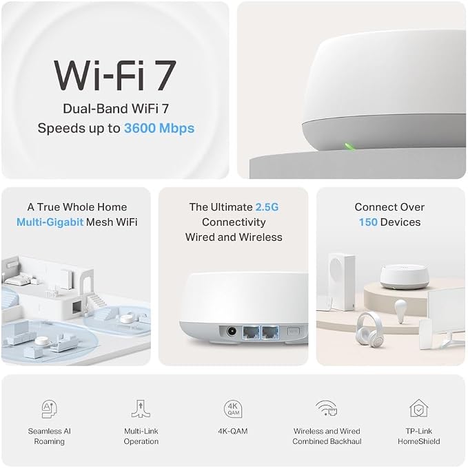 TP-Link WiFi 7 Deco BE25(3-pack) Mesh WiFi, BE3600Mbps Dual-Band, roouter, AP, 2 porty Ethernet 2,5 Gb/s, 4 anteny wewnętrzne, MLO, AI-Roaming, HomeShield, współpracuje z każdym ISP, modemem i Alexa - obrazek 4