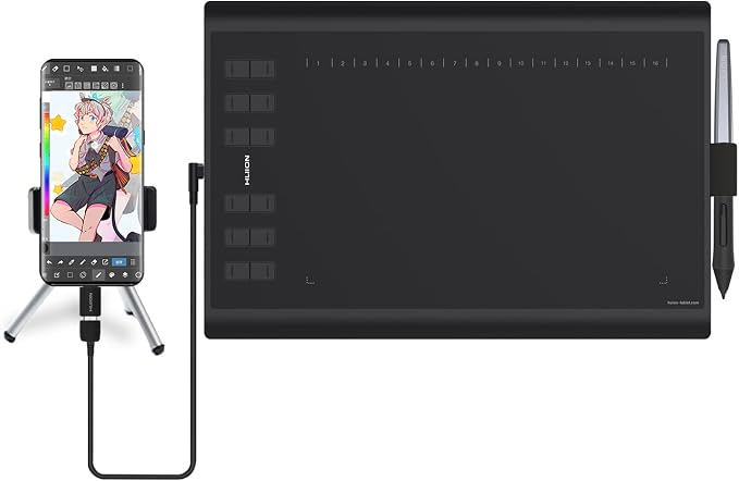 Tablet graficzny HUION H1060P 10 x 6,25 cala (obsługiwane urządzenia z systemem Android) z unowocześnionym piórem bez baterii, idealny do nauczania online i pracy