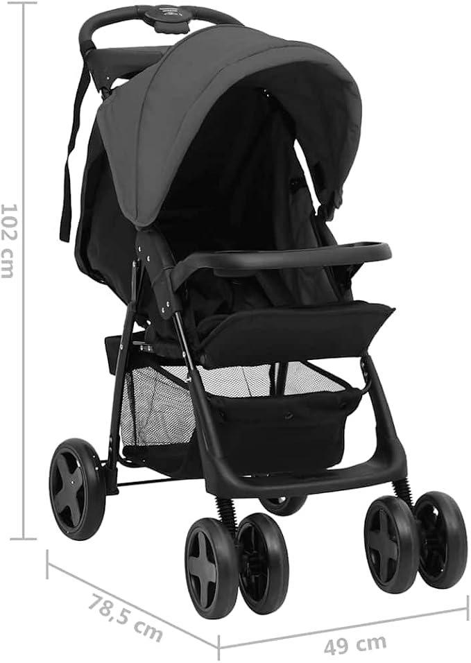 vidaXL Wózek spacerowy 3-w-1 ciemnoszaro-czarny - obrazek 2
