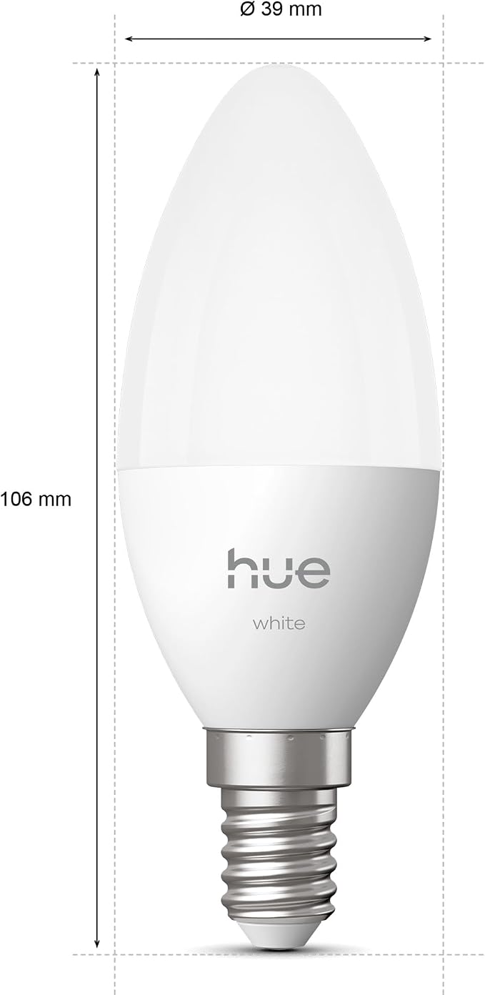 Philips Hue Smart Żarówka Świeca LED, B39, E14, 470 lm, Ciepłe Białe Światło 2700 K, Niski Poziom Przyciemniania, Alexa, Google Home, Apple Home, 2 szt. - obrazek 6