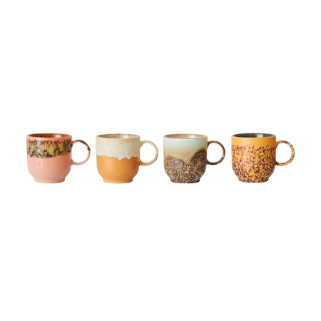 HKliving - Zestaw 4 kubków ceramicznych Cafe Mugs Cape 70s 250ml