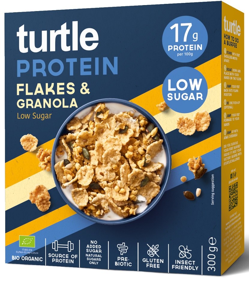 PŁATKI PROTEINOWE Z GRANOLĄ BEZ DODATKU CUKRÓW BEZGLUTENOWE BIO 300 g - TURTLE