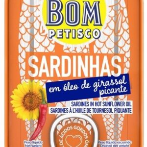 SARDYNKI PORTUGALSKIE W PIKANTNYM OLEJU SŁONECZNIKOWYM 120 g - BOM PETISCO