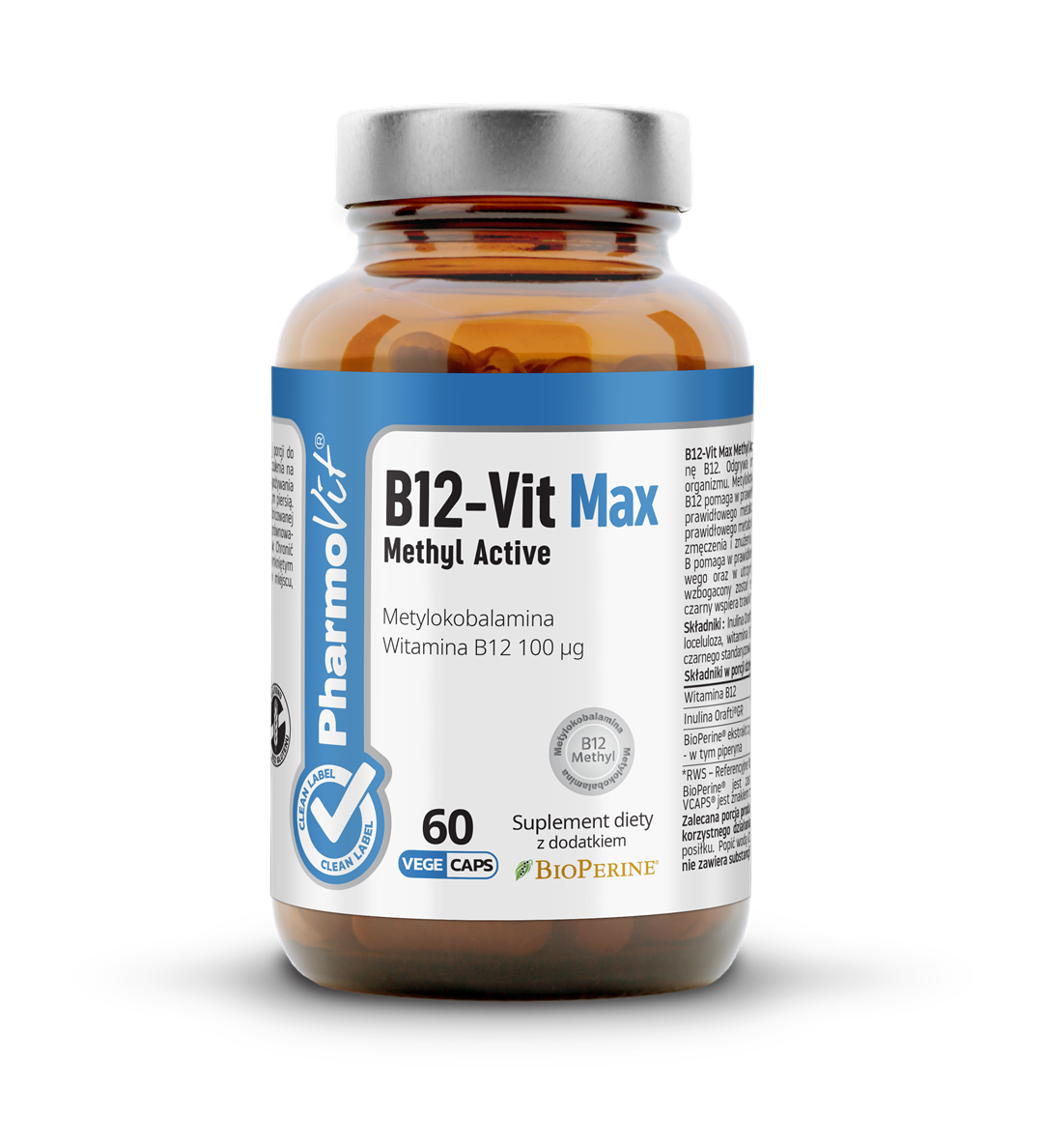 WITAMINA B12 (100 mcg) BEZGLUTENOWA 60 KAPSUŁEK - PHARMOVIT (CLEAN LABEL)
