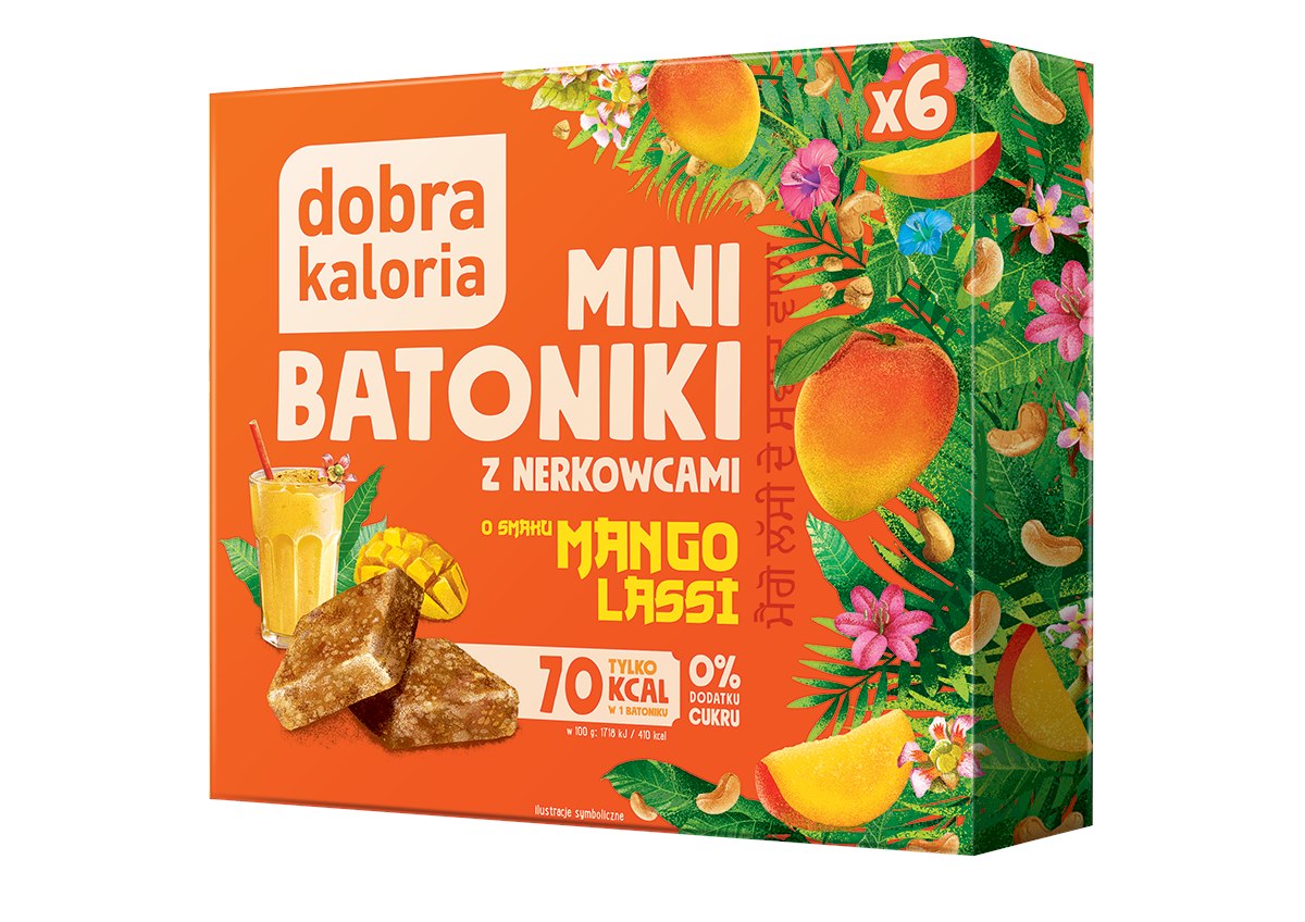 BATONIKI MINI Z NERKOWCÓW O SMAKU MANGO LASSI BEZ DODATKU CUKRÓW (6 x 17 g) 102 g - DOBRA KALORIA