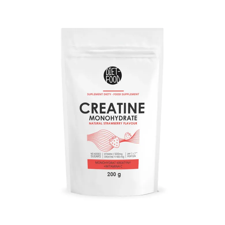 KREATYNA Z WITAMINĄ C O SMAKU TRUSKAWKOWYM 200 g - DIET-FOOD