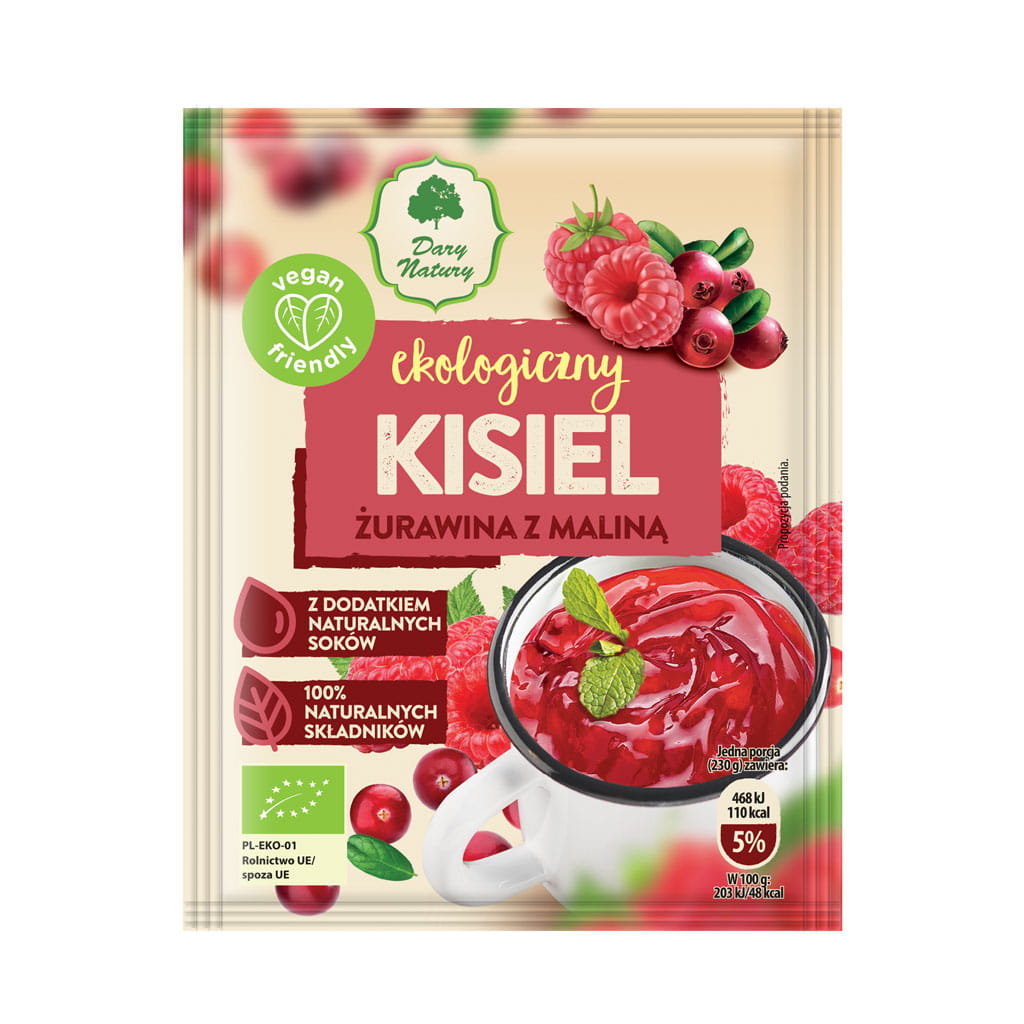 KISIEL INSTANT ŻURAWINA Z MALINĄ BEZGLUTENOWY BIO 30 g - DARY NATURY