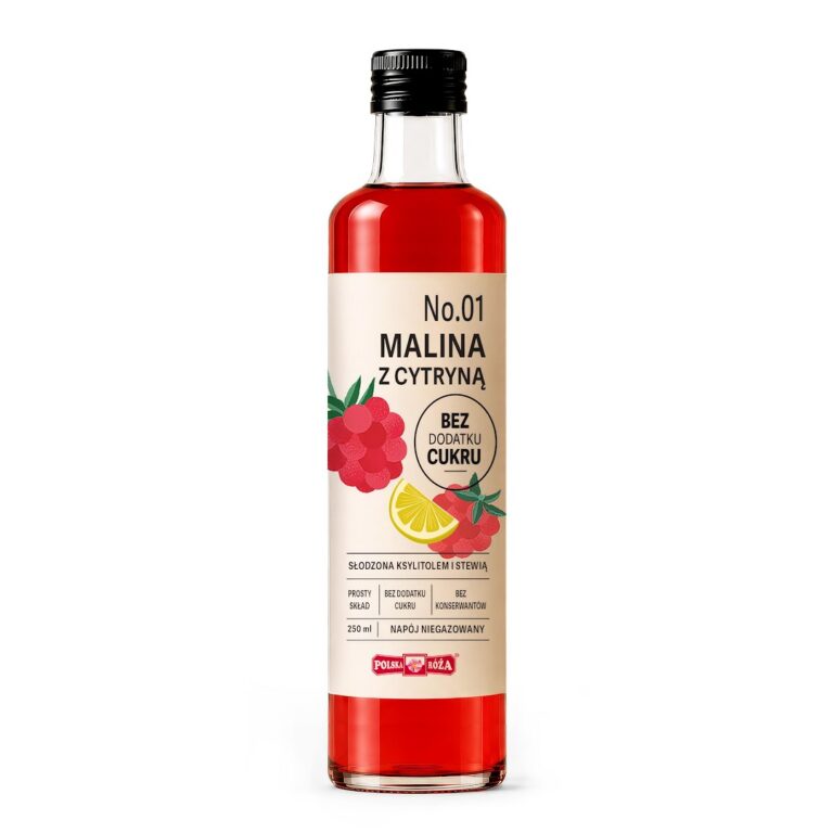 NAPÓJ MALINA Z CYTRYNĄ BEZ DODATKU CUKRÓW 250 ml – POLSKA RÓŻA