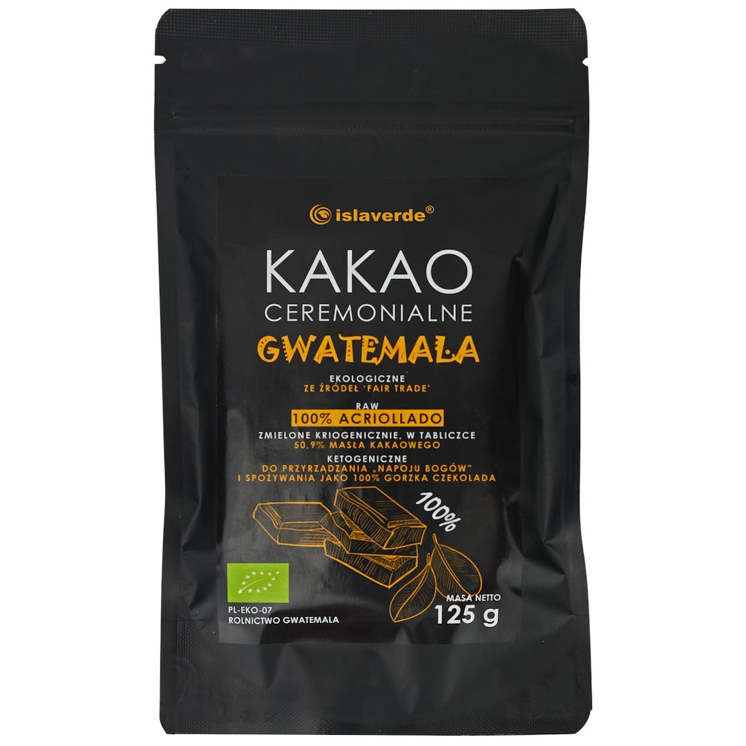 KAKAO CEREMONIALNE - TABLICZKA GORZKA 100 % KAKAO BIO 125 g - ISLAVERDE (SEGURA)