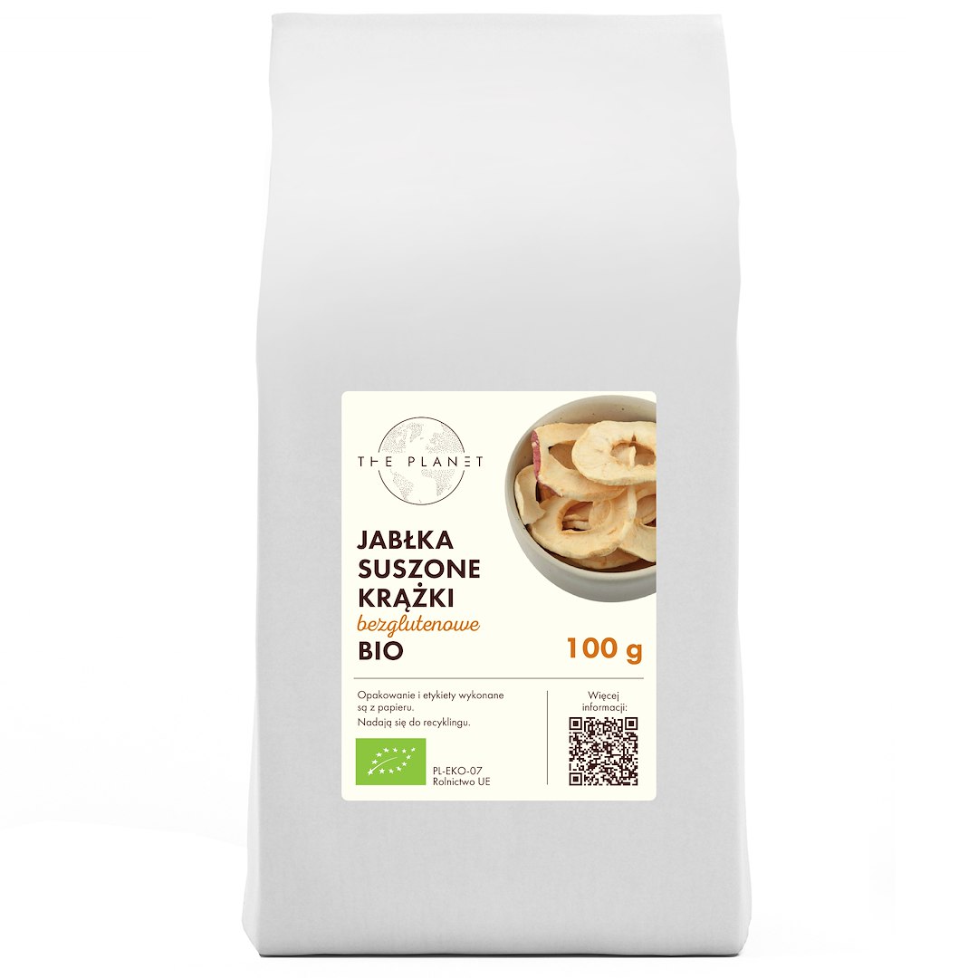JABŁKA SUSZONE KRĄŻKI BEZGLUTENOWE BIO 100 g - THE PLANET
