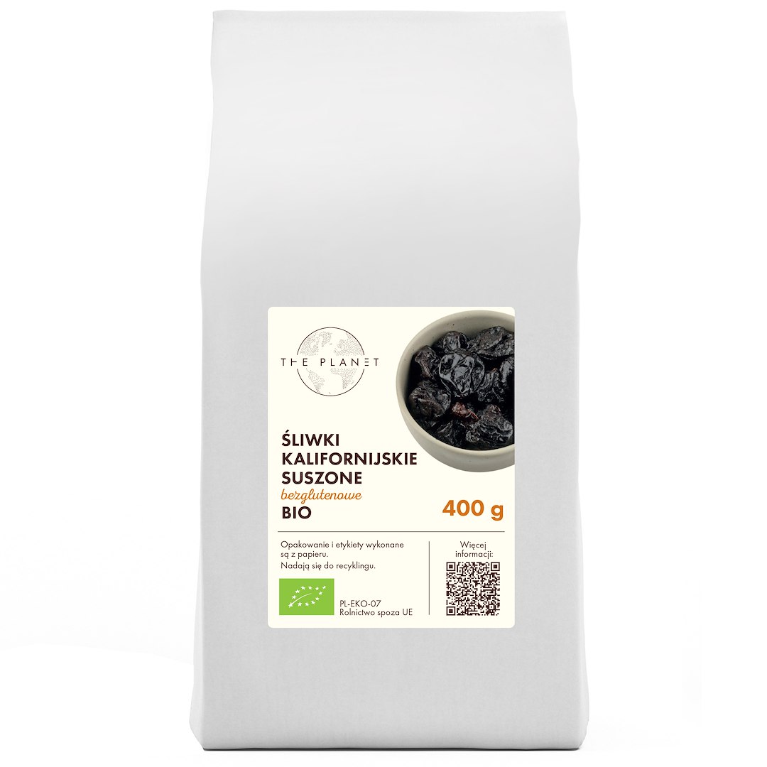 ŚLIWKI KALIFORNIJSKIE SUSZONE BEZGLUTENOWE BIO 400 g - THE PLANET