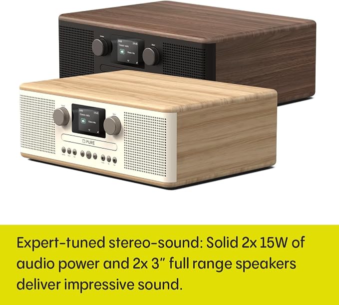 Pure Klasyczny system muzyczny C-D6 (odtwarzacz CD, DAB+/FM, Bluetooth, AUX, USB, Alarm Sleep Timer) bawełna biały/dąb - obrazek 6