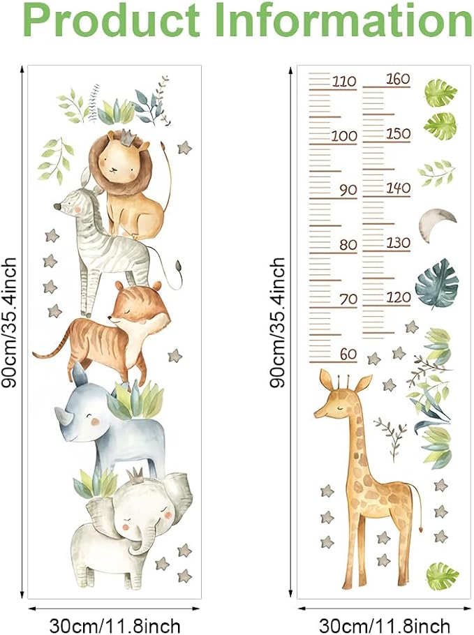 Naklejka ścienna wzrostu dla dzieci 60–160 cm ze zwierzętami - obrazek 2